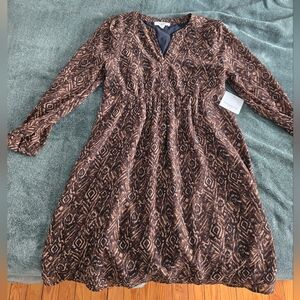 Beachlunchlounge Brown Geometric Long Sleeve Dress Oversized XS